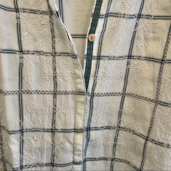 JOHNNY WAS * White Blue Plaid Embroidered Button Front Shirt - Picture 8 of 9